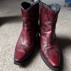 Tecovas Red and Red Snake python skin Ankle Boots